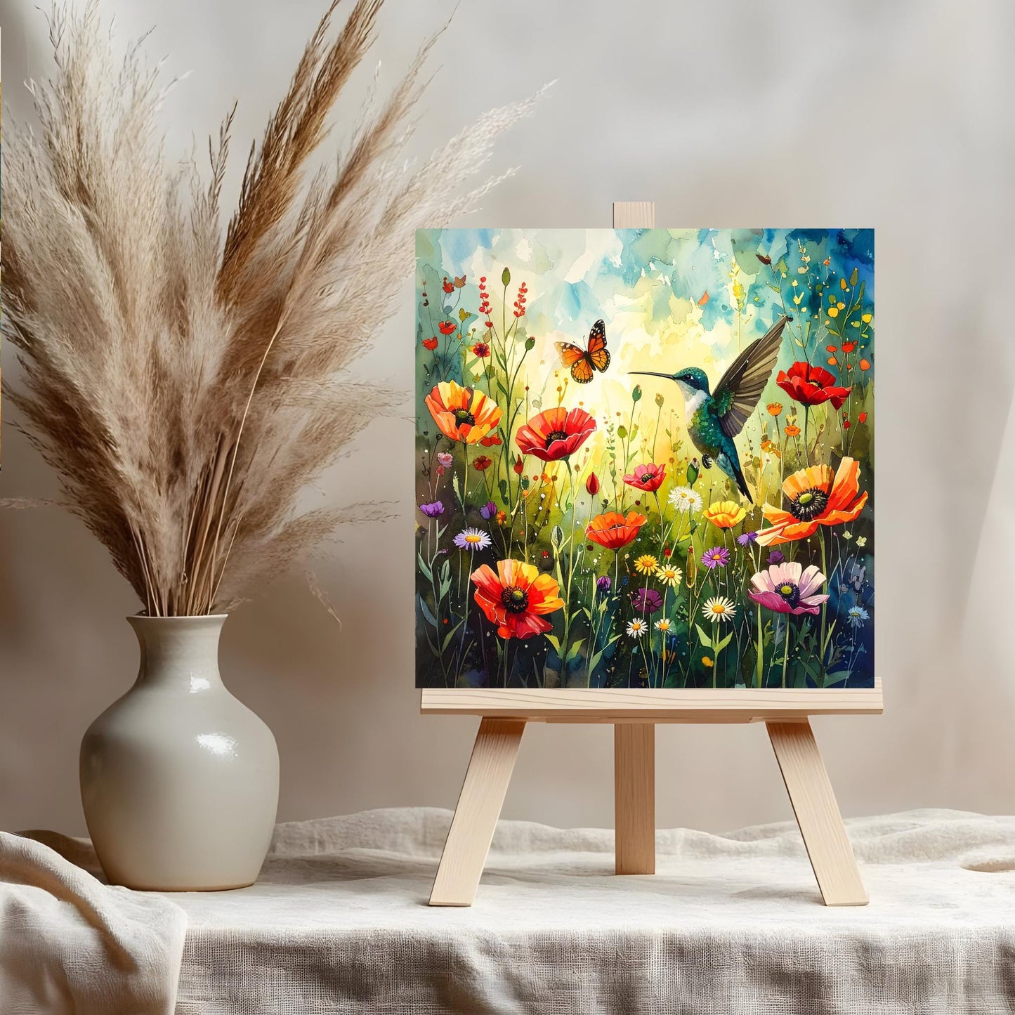 Wildflower and Hummingbirds Ceramic Art Tile | Wall Decor | Spring Home Decor | Floral Art | Whimsical Flowers | Wall Tile | Gift for Mom