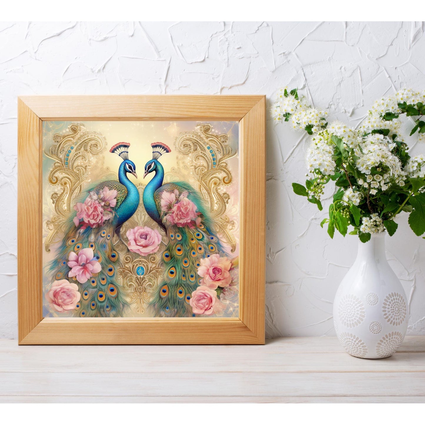 Art Nouveau Peacock Ceramic Tile | Stained Glass Look | Art Deco | Unique Wall Art | Ceramic Wall Decor | Colorful Bird Print | Romantic Art