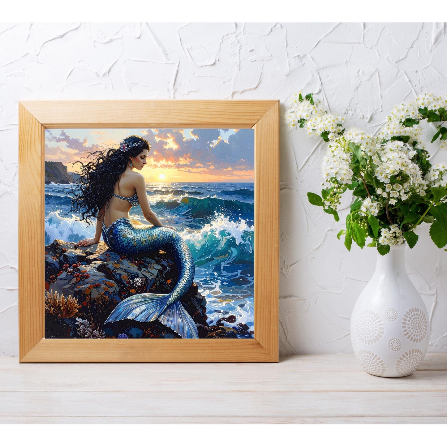 Beautiful Mermaid Ceramic Art Tile, Exotic Coastal Wall Decor for Small Spaces, Unique Sea Creatures Art Gift for Ocean Lovers