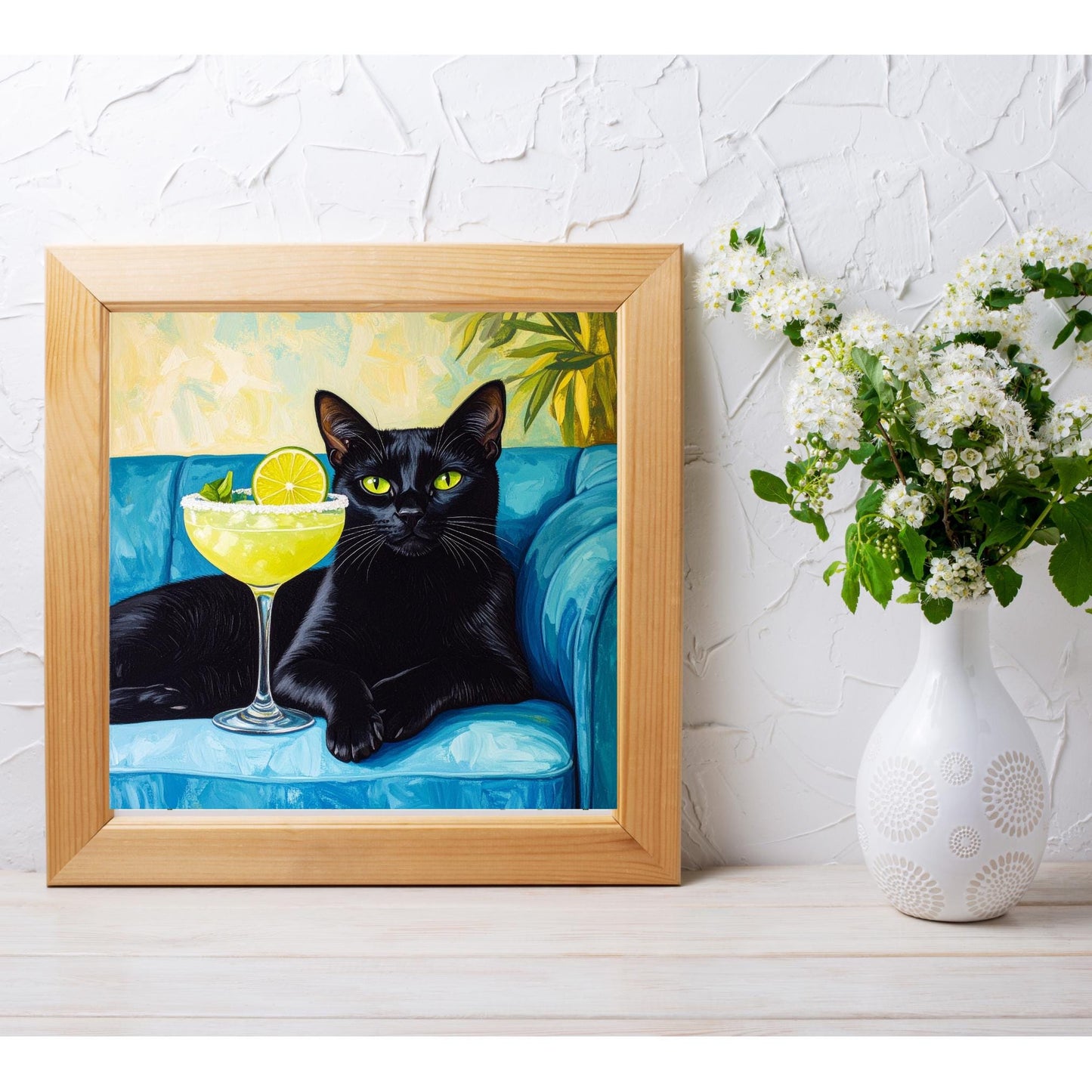 Cat Margarita Ceramic Tile Art | Bar Cart Decor | Cat Print, Retro Kitchen Decor | Trendy Wall Art | Dining Room Print