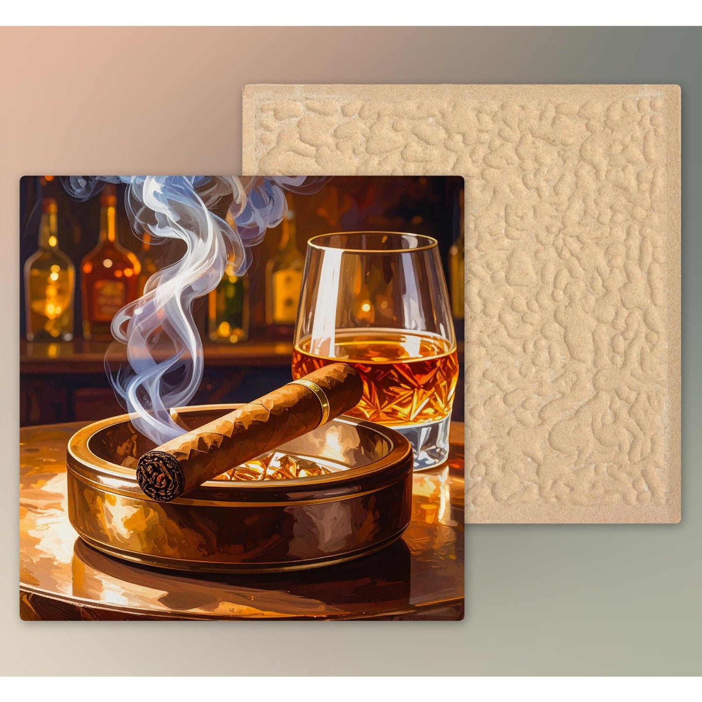 Cigar and Whiskey Ceramic Tile Art | Bar Cart Decor | Gift for Him | Trendy Wall Art | Man Cave Decor | Father's Day Gift