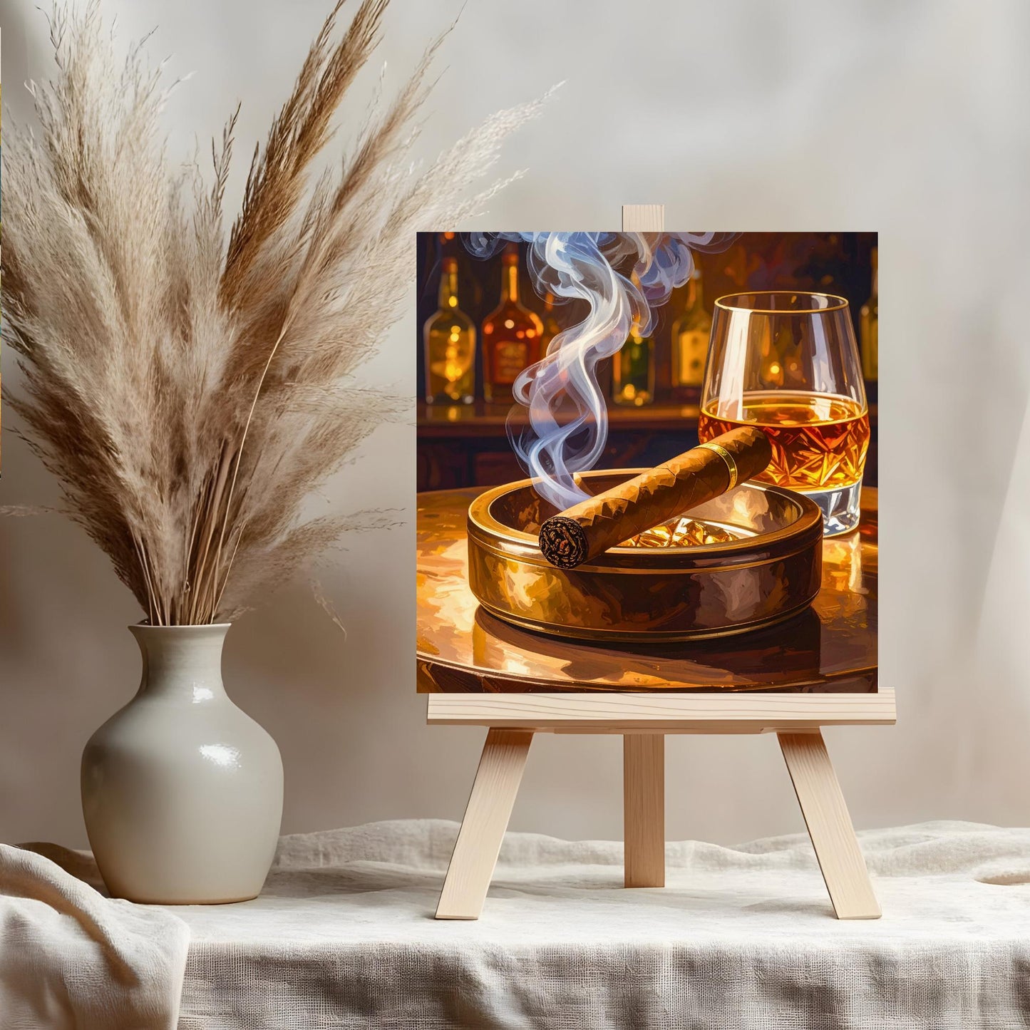 Cigar and Whiskey Ceramic Tile Art | Bar Cart Decor | Gift for Him | Trendy Wall Art | Man Cave Decor | Father's Day Gift