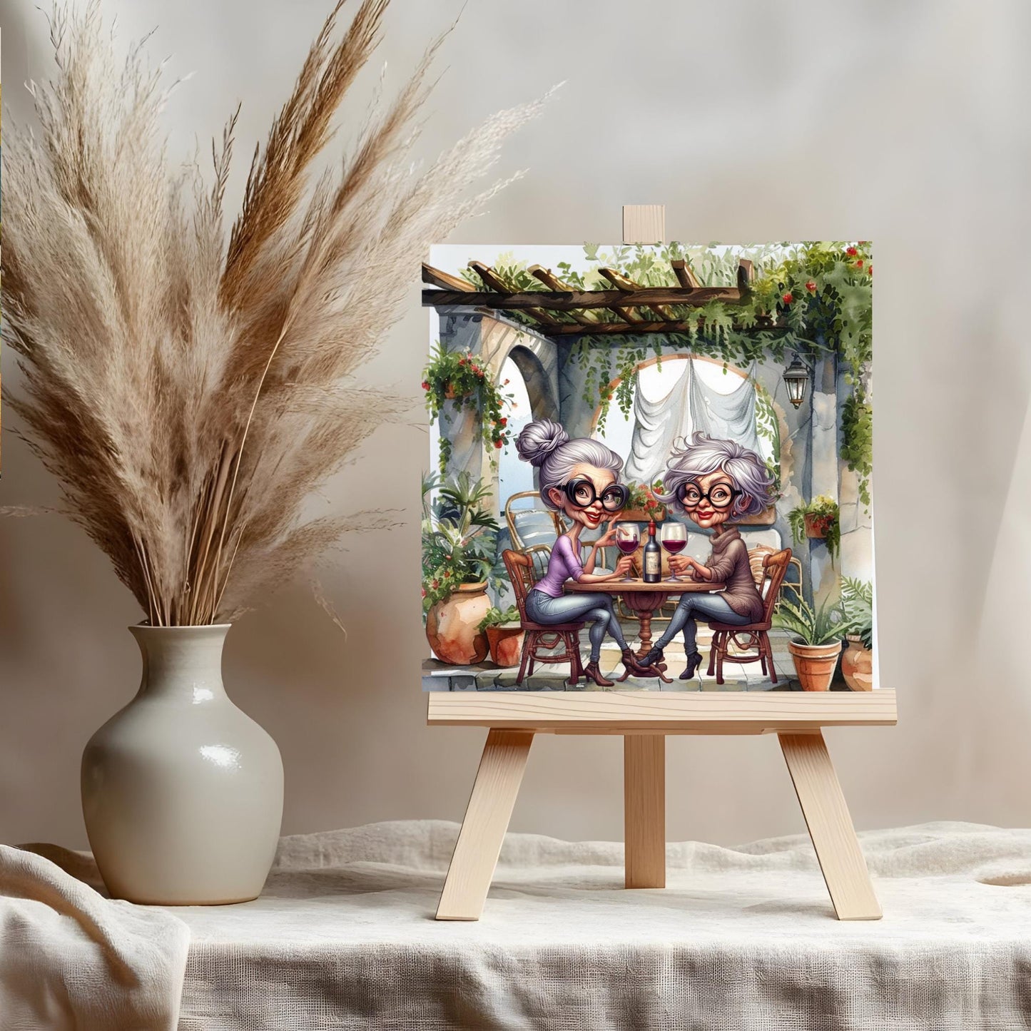 Quirky Girlfriends Ceramic Art Tile, Whimsical Women with Wine, Charming Kitchen Decor for Best Friend Gift