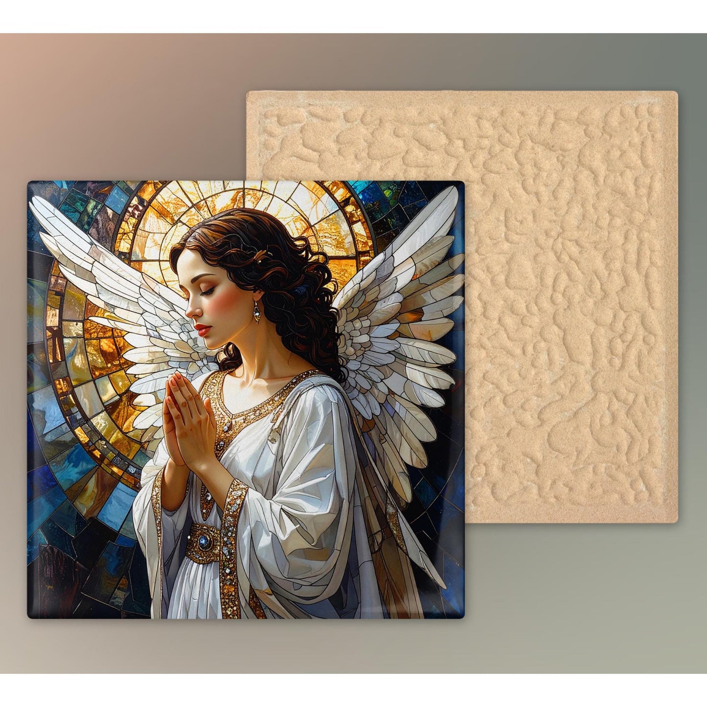 Angel of Hope Ceramic Art Tile | Christian Artwork | Angel Wall Hanging | Religious Print | Christian Gift for Family, Friend and Caregivers