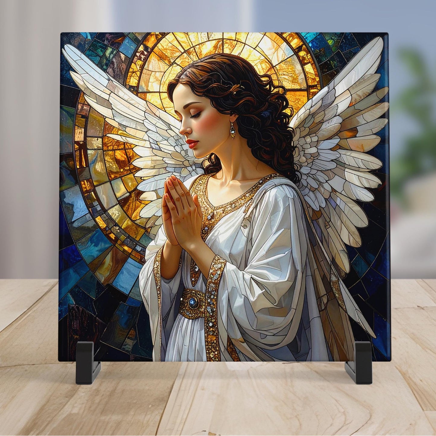 Angel of Hope Ceramic Art Tile | Christian Artwork | Angel Wall Hanging | Religious Print | Christian Gift for Family, Friend and Caregivers