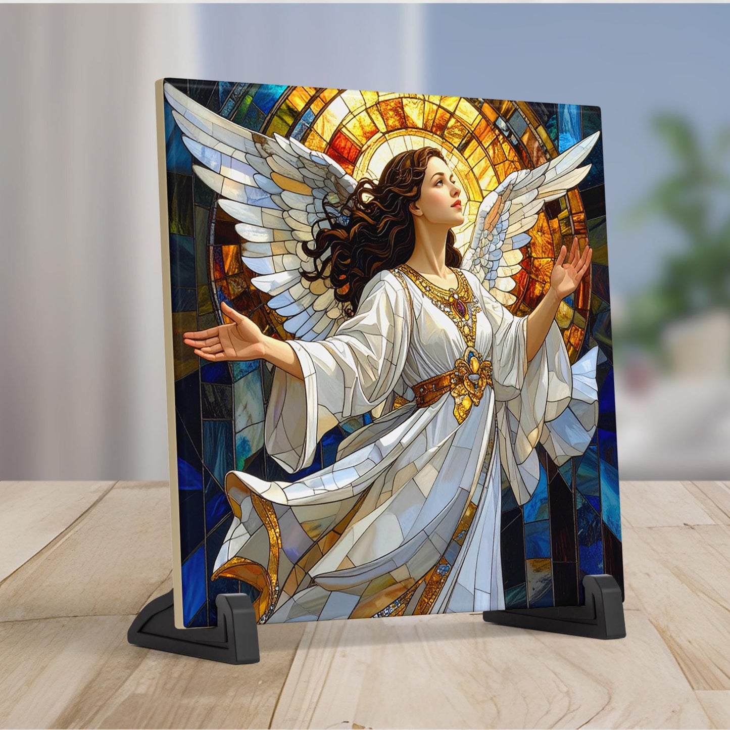 Christian Angel Ceramic Art Tile | Spiritual Wall Art | Angel Wall Hanging | Religious Print | Gift for Family, Friends and Caregivers