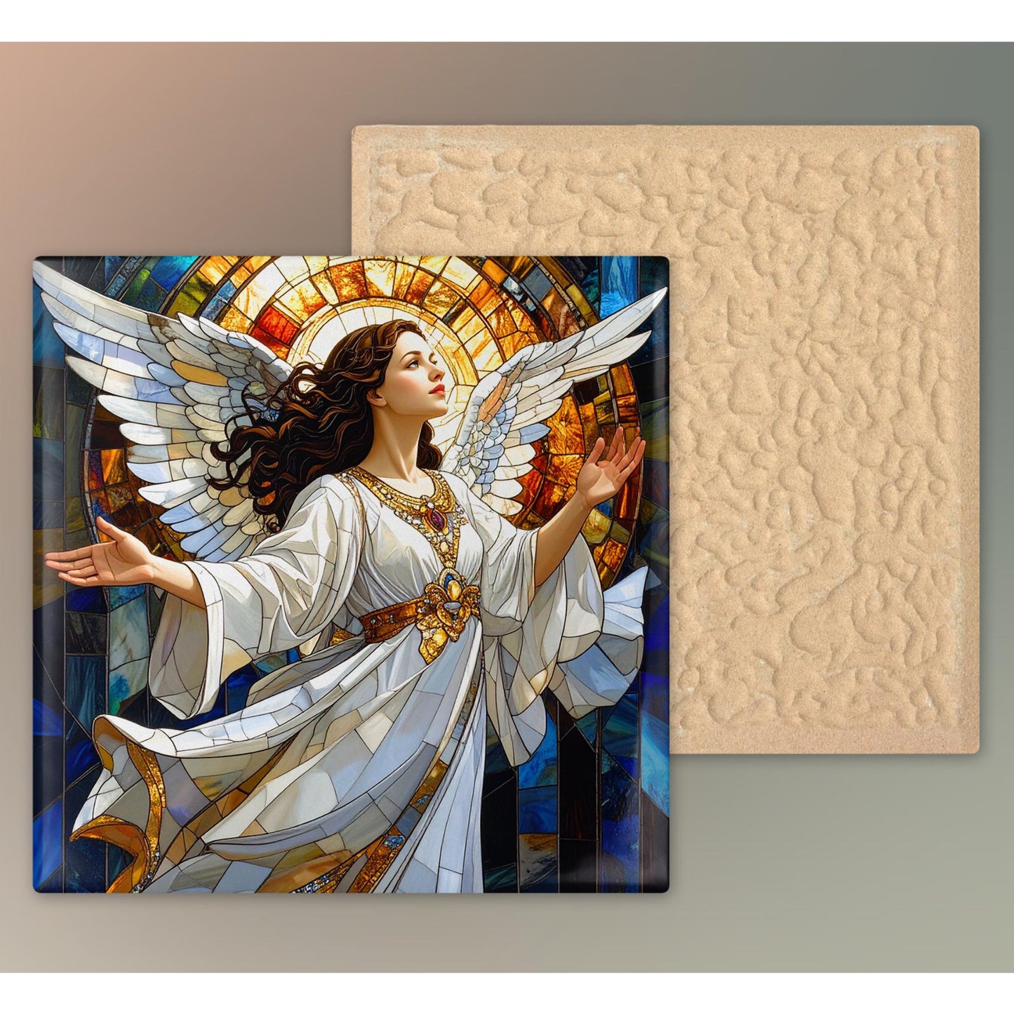 Christian Angel Ceramic Art Tile | Spiritual Wall Art | Angel Wall Hanging | Religious Print | Gift for Family, Friends and Caregivers