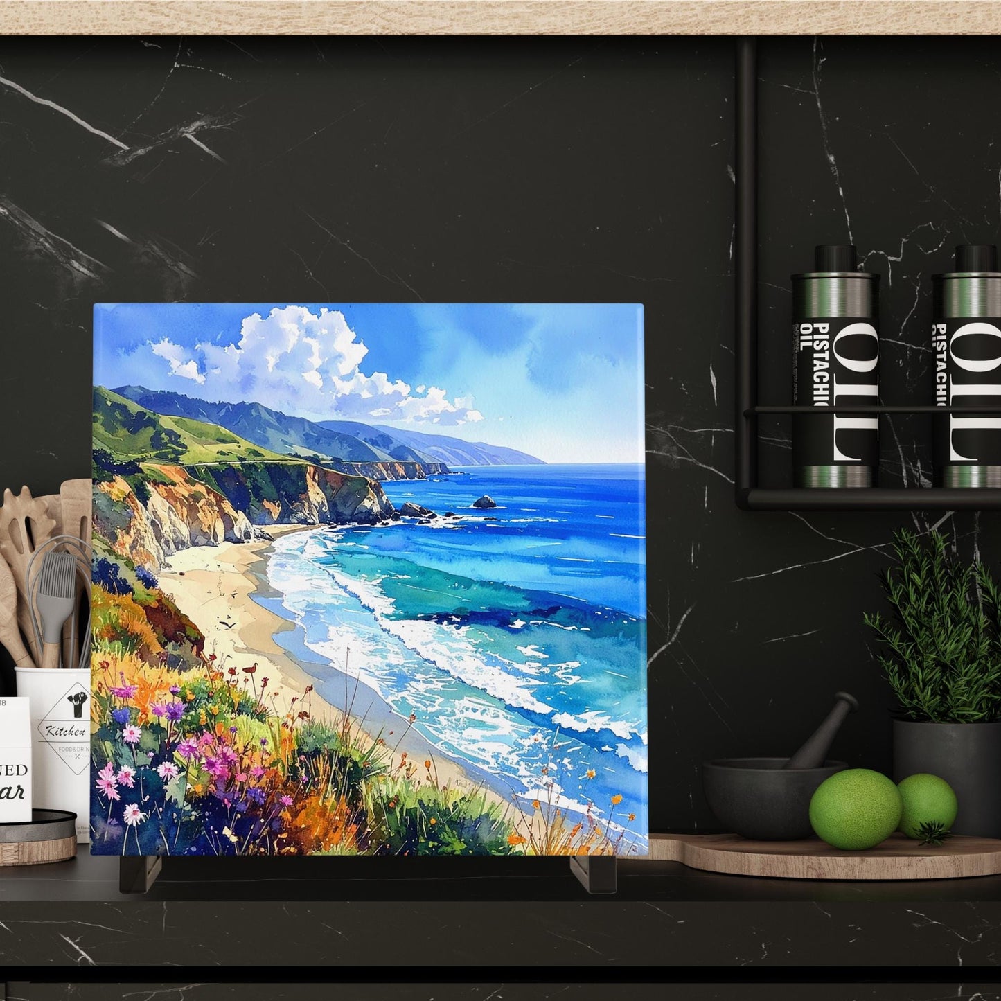 California Coastal Ceramic Art Tile, Ocean View Decor, Perfect for Coastal Living Spaces, Unique Gift for Beach Lovers