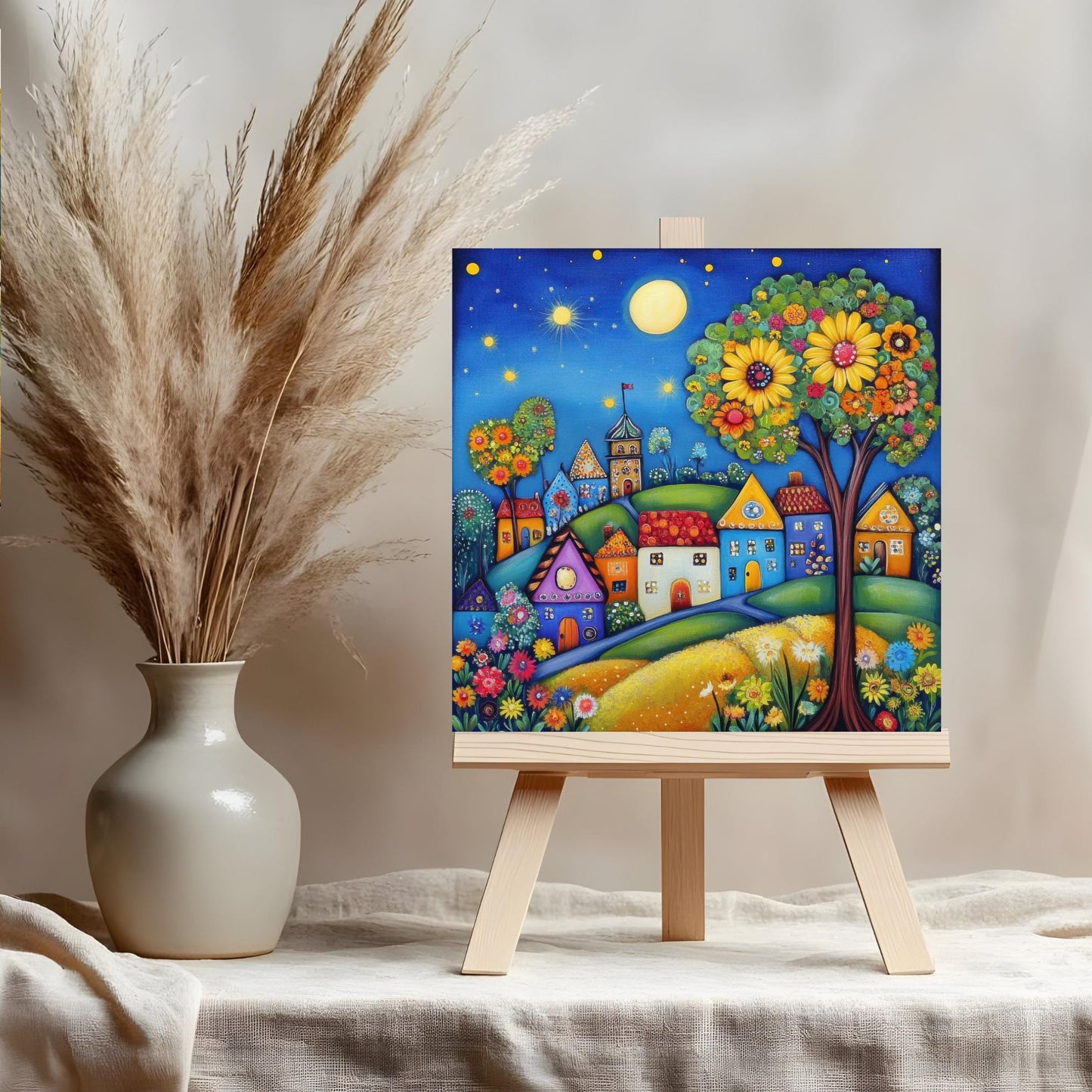 Whimsical Village Streetscape Ceramic Tile, Handmade Ceramic Wall Decor for Unique Home Accent, Perfect Nature Inspired Gift