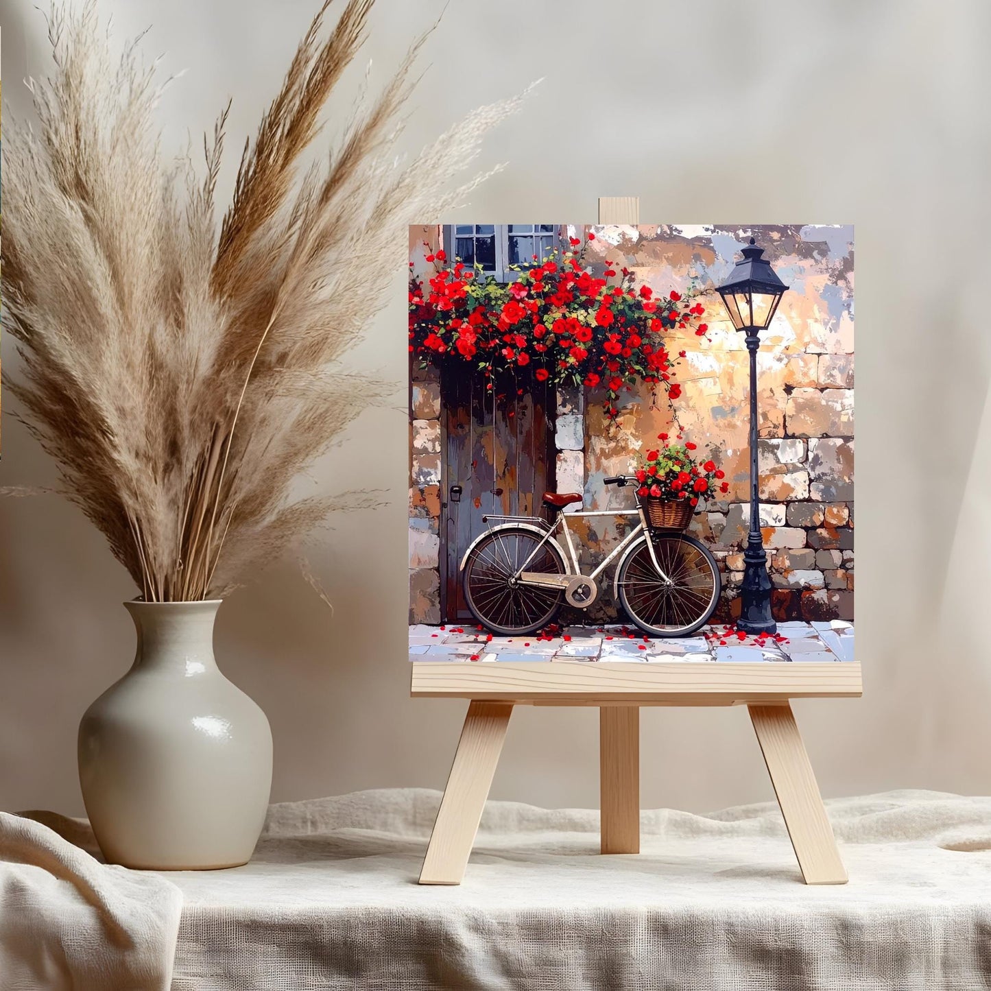 Rustic Bicycle Ceramic Art Tile - Charming Village Design with Bright Flowers - Unique Wall Decor - Great Gift for Cyclists