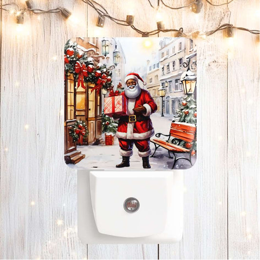 Santa Claus Delivering Gifts Holiday Streetscape Nightlight