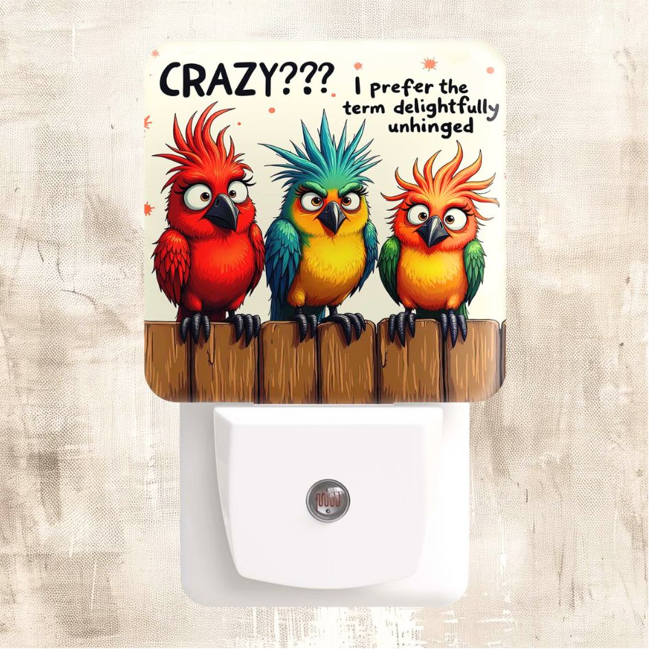 Funny Crazy Birds Motif Night Light