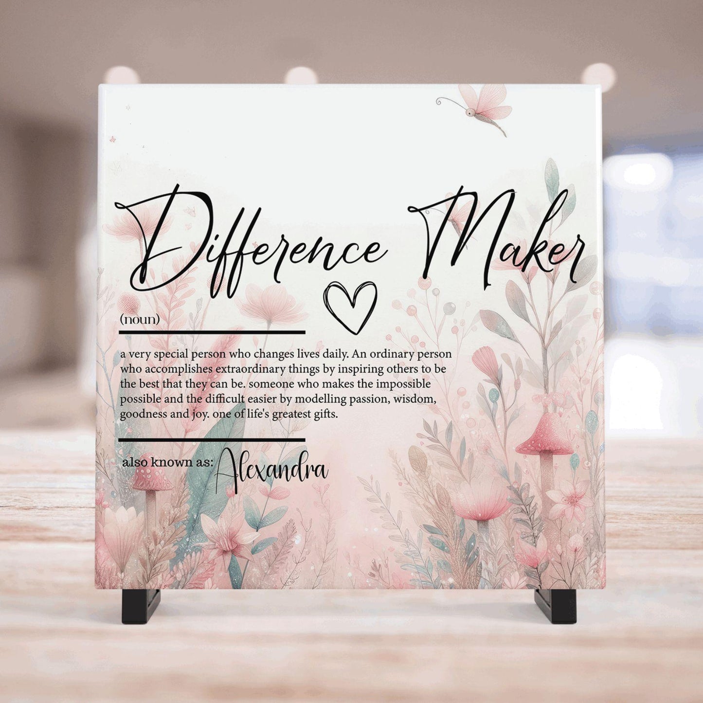 Personalized Ceramic Tile Decor, Uplifting Difference Maker Definition Art, Thoughtful Gift for Friends or Family