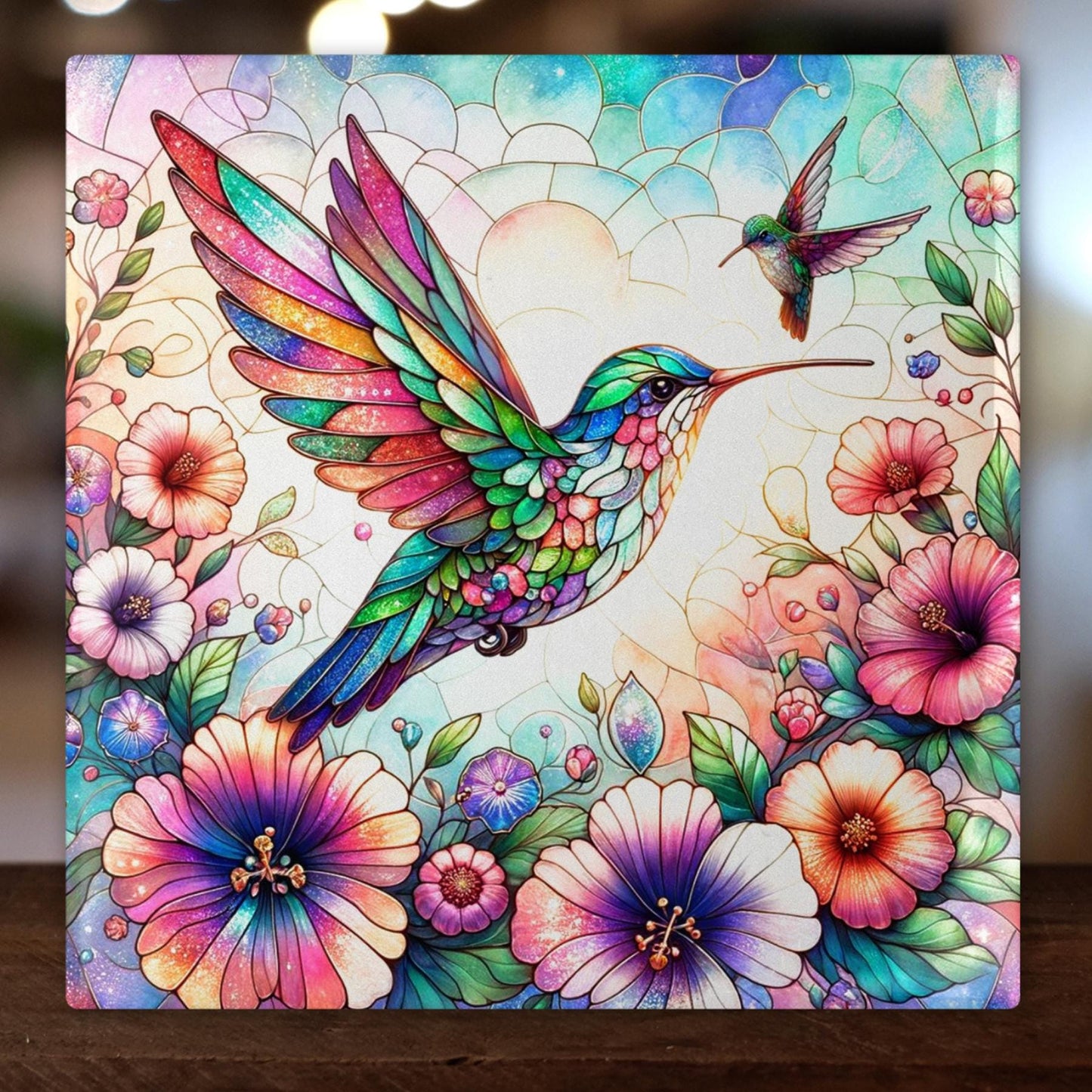 Art Nouveau Ceramic Art Tile, Vibrant Hummingbird Home Decor, Stunning Art Deco Ceramic for Unique Gifts