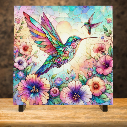 Art Nouveau Ceramic Art Tile, Vibrant Hummingbird Home Decor, Stunning Art Deco Ceramic for Unique Gifts