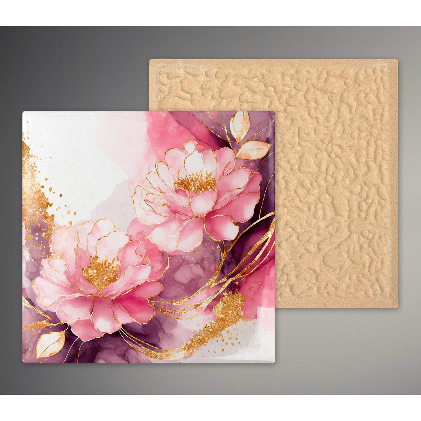 Pink Flowers Ceramic Tile, Handcrafted Pastel Floral Art, Great for Home Décor or Unique Gift for Garden Lovers - Abstract Floral Art Tile