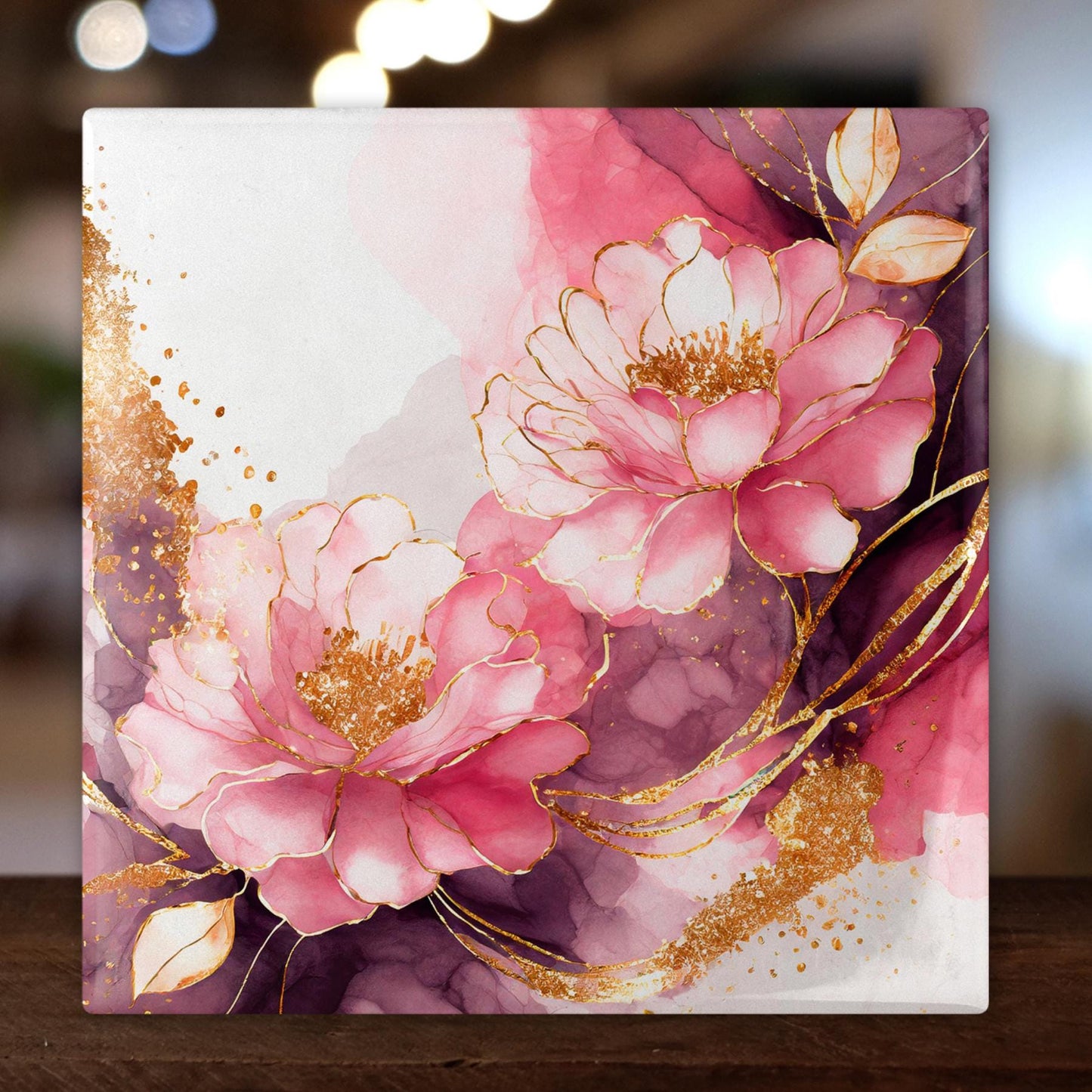 Pink Flowers Ceramic Tile, Handcrafted Pastel Floral Art, Great for Home Décor or Unique Gift for Garden Lovers - Abstract Floral Art Tile