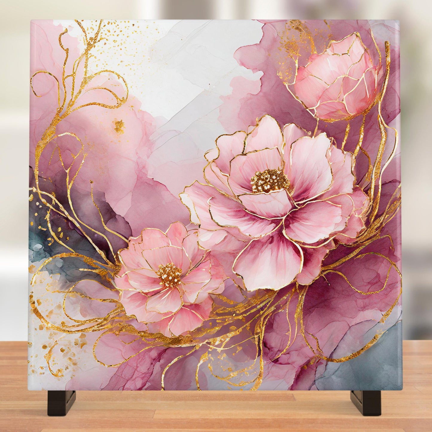 Ceramic Tile Art - Beautiful Pastel Pink Floral Design, 6 Inch Tile Perfect for Wall Art, Unique Gift for Her