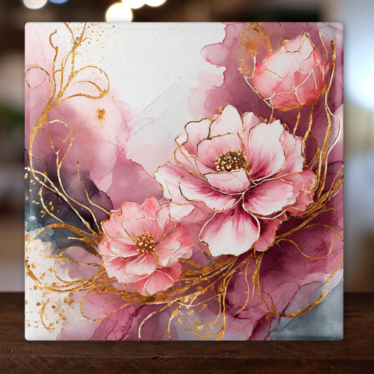 Ceramic Tile Art - Beautiful Pastel Pink Floral Design, 6 Inch Tile Perfect for Wall Art, Unique Gift for Her