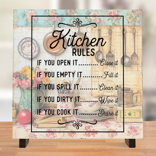 Kitchen Rules Ceramic Art Tile, Ceramic Wall Decor for a Meaningful Family Gift
