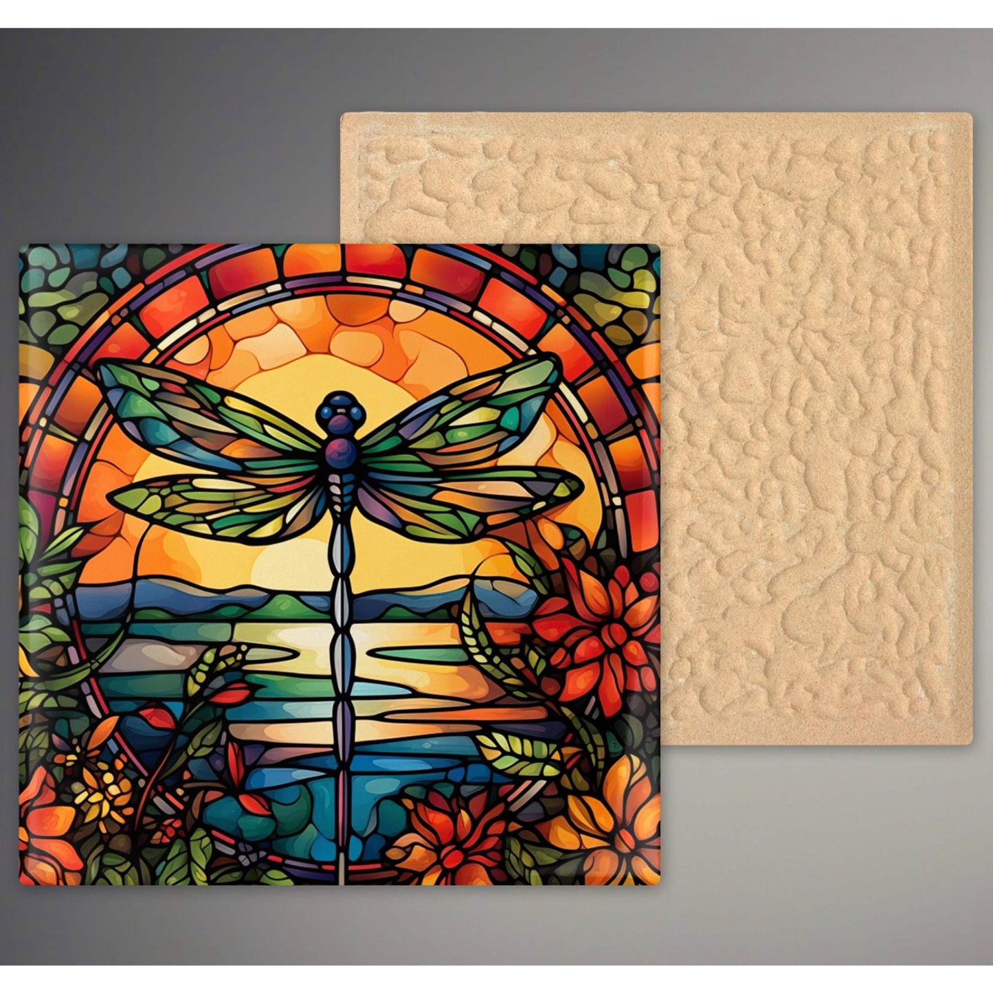 Dragonfly Art Tile - Stunning Art Nouveau Ceramic Tile for Decorative Wall Use, Unique Home Decor Gift for Nature Lovers.