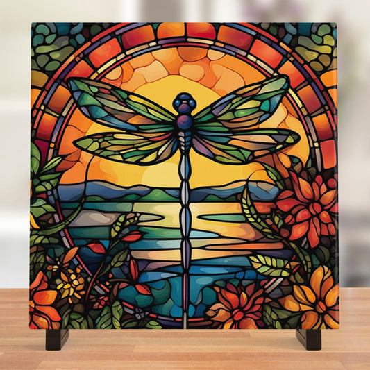 Dragonfly Art Tile - Stunning Art Nouveau Ceramic Tile for Decorative Wall Use, Unique Home Decor Gift for Nature Lovers.
