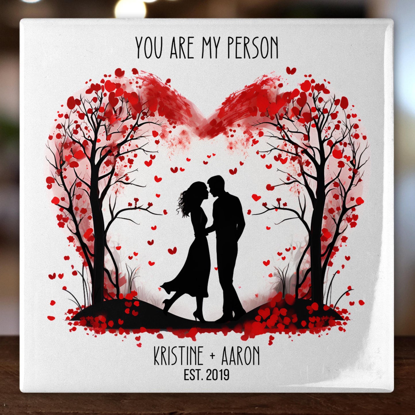 Personalized Valentine Art Tile, "You Are My Person" Tree Heart, Romantic Gift for Couples, Anniversary Keepsake, Wedding Gift