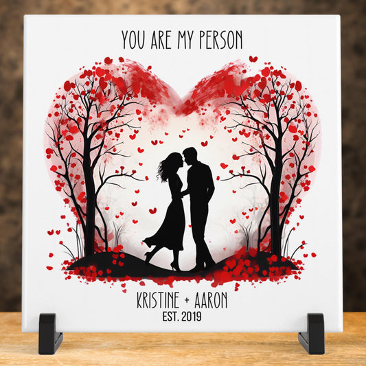 Personalized Valentine Art Tile, "You Are My Person" Tree Heart, Romantic Gift for Couples, Anniversary Keepsake, Wedding Gift