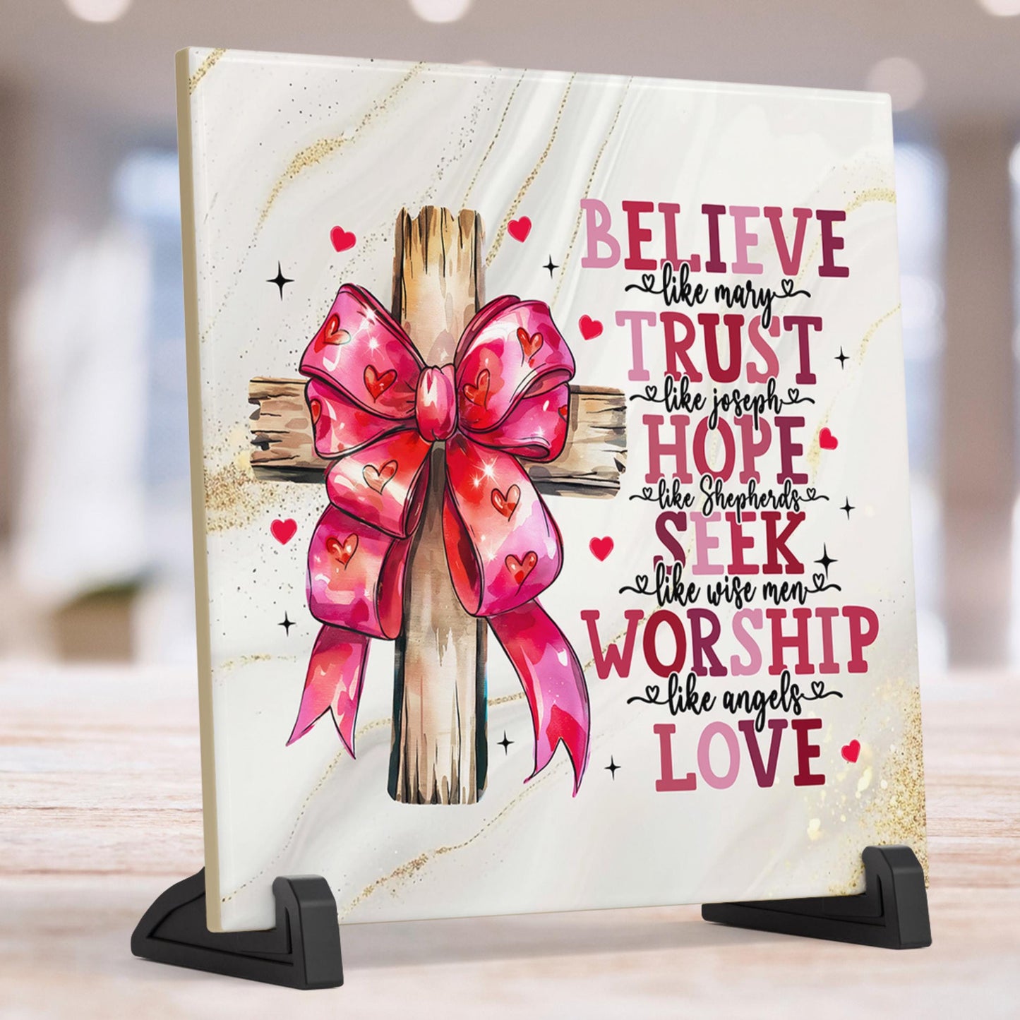 Valentines Art Decor: Christian Art Ceramic Tile - Inspirational Scripture - Home Decor, Meaningful Valentines Gift - Art - Religious Print
