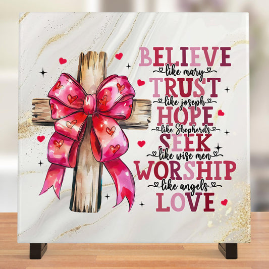 Valentines Art Decor: Christian Art Ceramic Tile - Inspirational Scripture - Home Decor, Meaningful Valentines Gift - Art - Religious Print