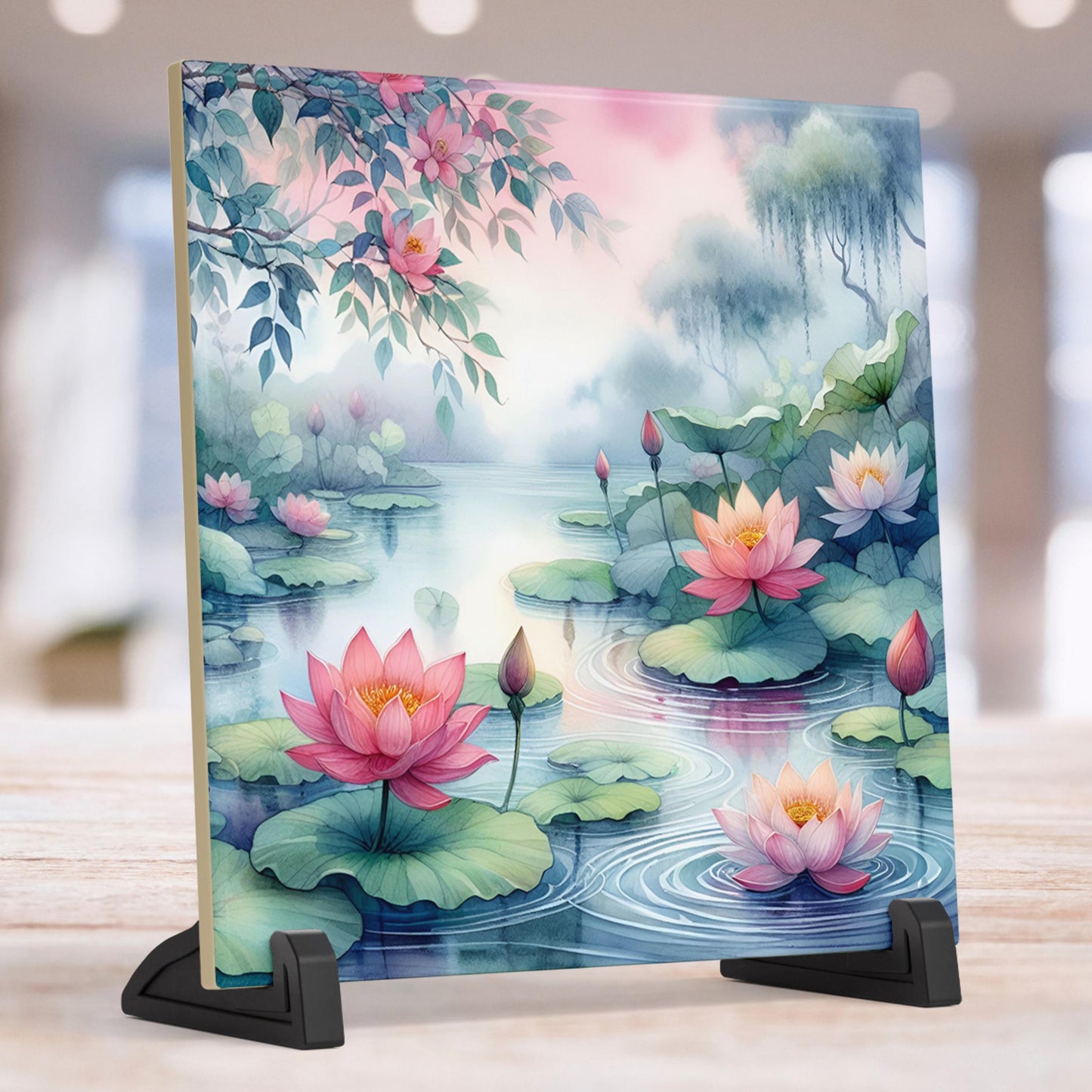 Water Lilies Ceramic Tile Art Decor - Vibrant Nature-Inspired Decor for Kitchen and Bath, Ideal Gift for Housewarmings