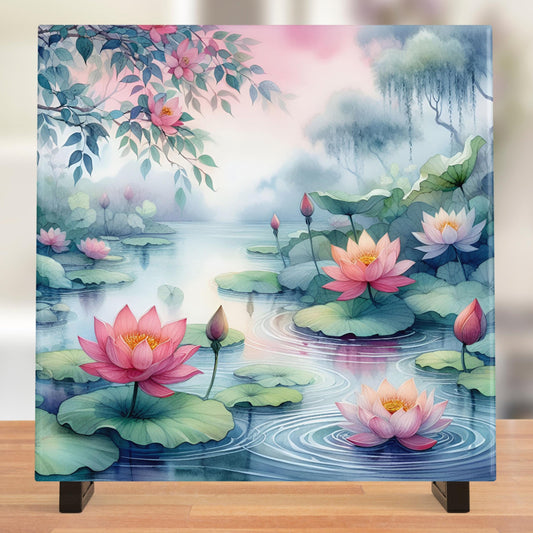 Water Lilies Ceramic Tile Art Decor - Vibrant Nature-Inspired Decor for Kitchen and Bath, Ideal Gift for Housewarmings