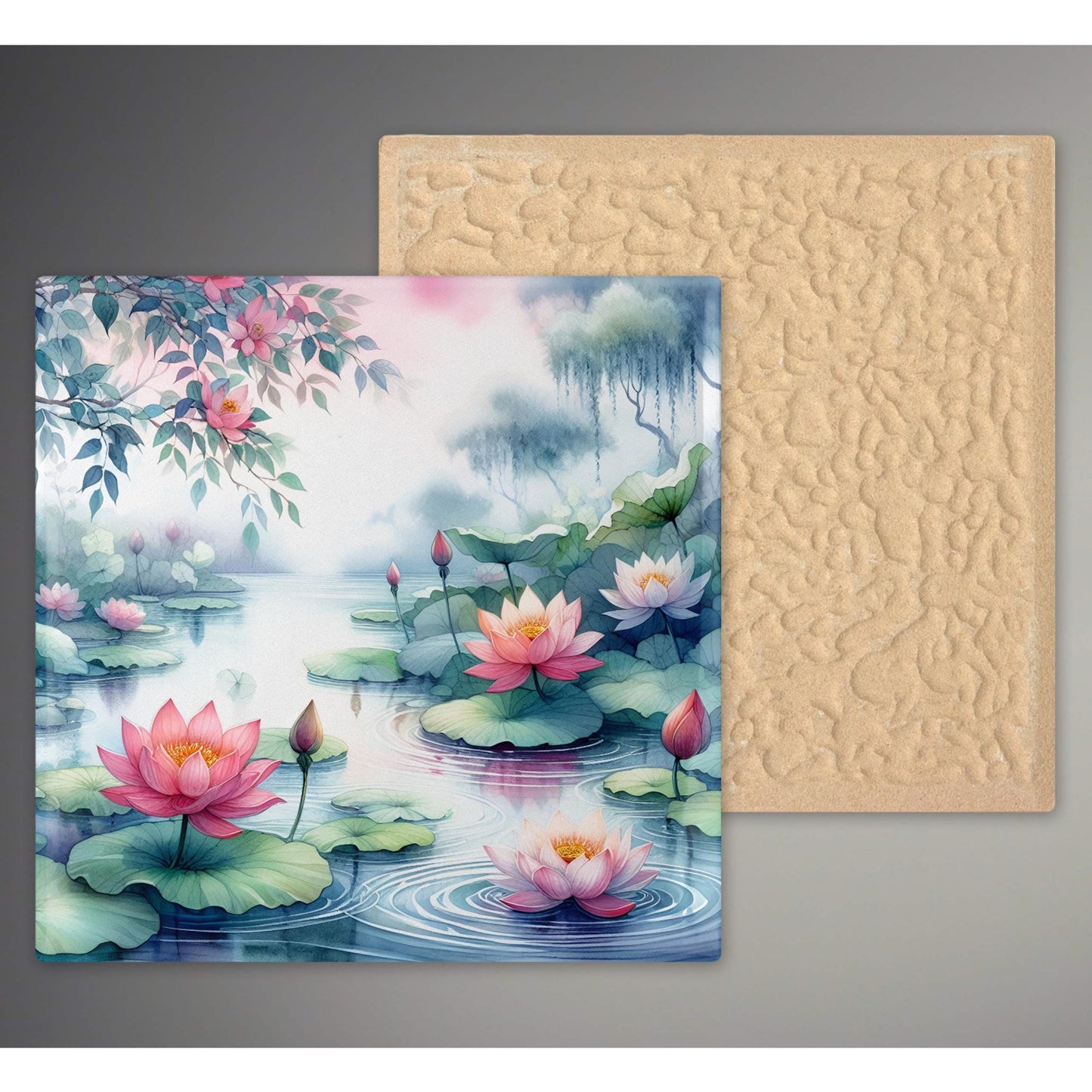 Water Lilies Ceramic Tile Art Decor - Vibrant Nature-Inspired Decor for Kitchen and Bath, Ideal Gift for Housewarmings