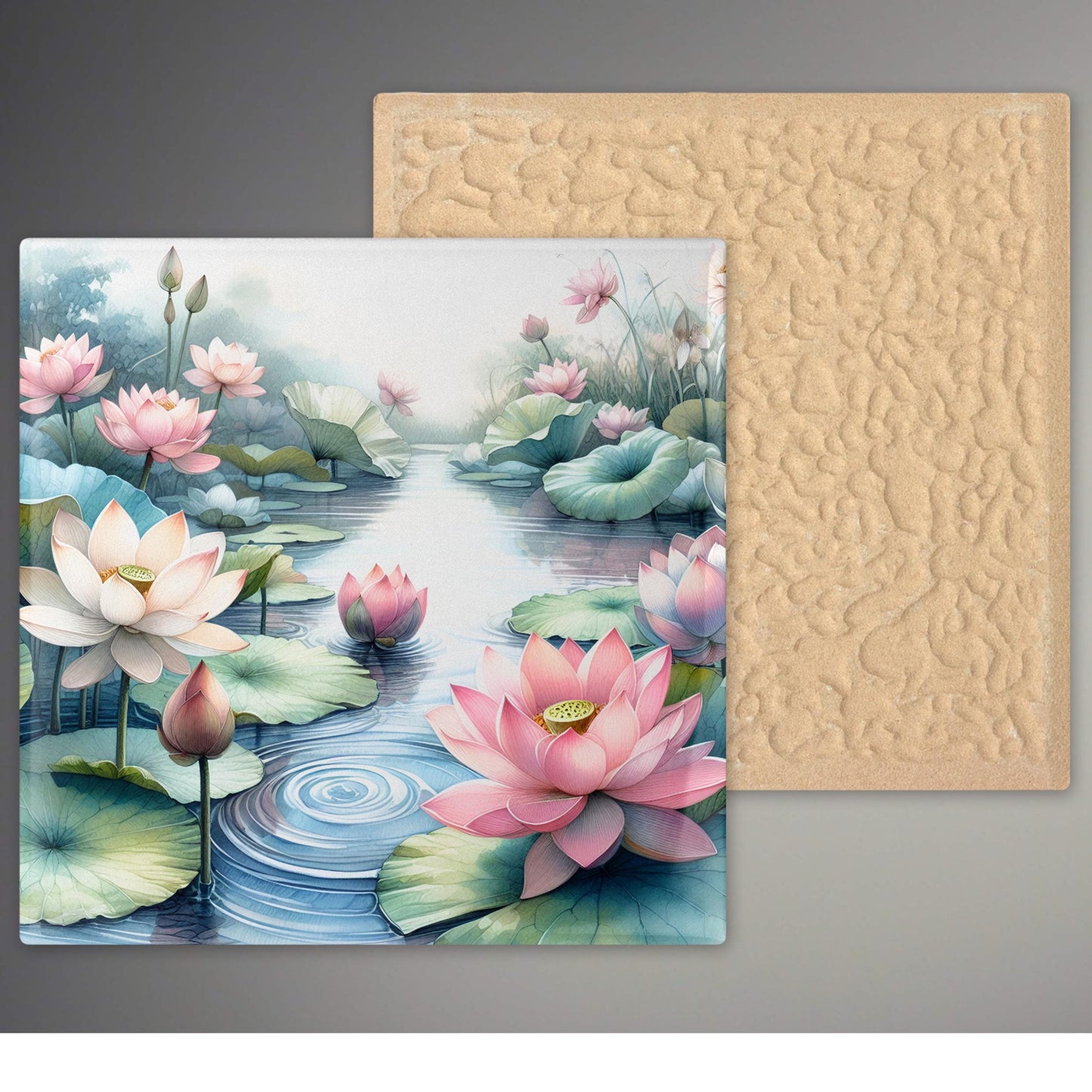 Water Lilies II Ceramic Tile Art Decor - Vibrant Nature-Inspired Decor for Kitchen and Bath, Ideal Gift for Housewarmings - Wall Decor