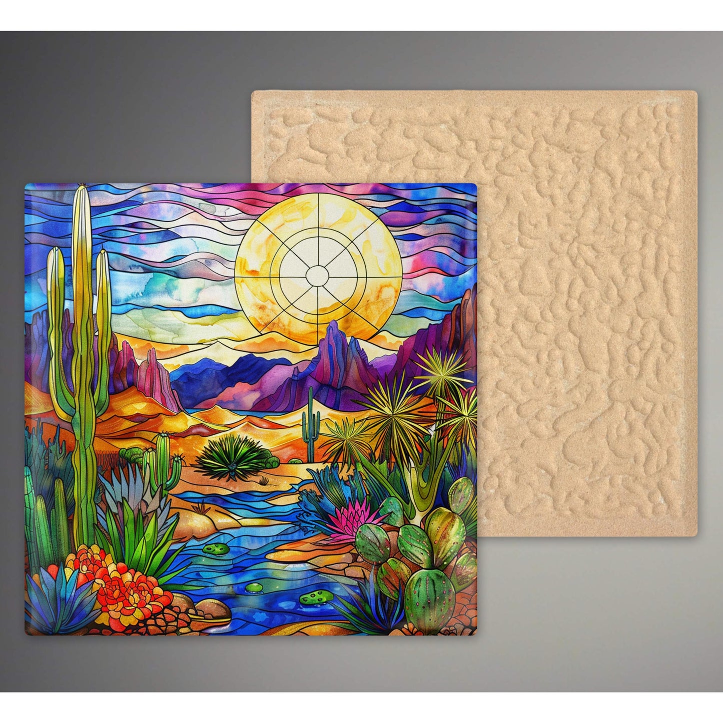 Desert Art Stained Glass Tile, Handmade Ceramic Wall Decor for Unique Home Accent, Perfect Nature Inspired Gift