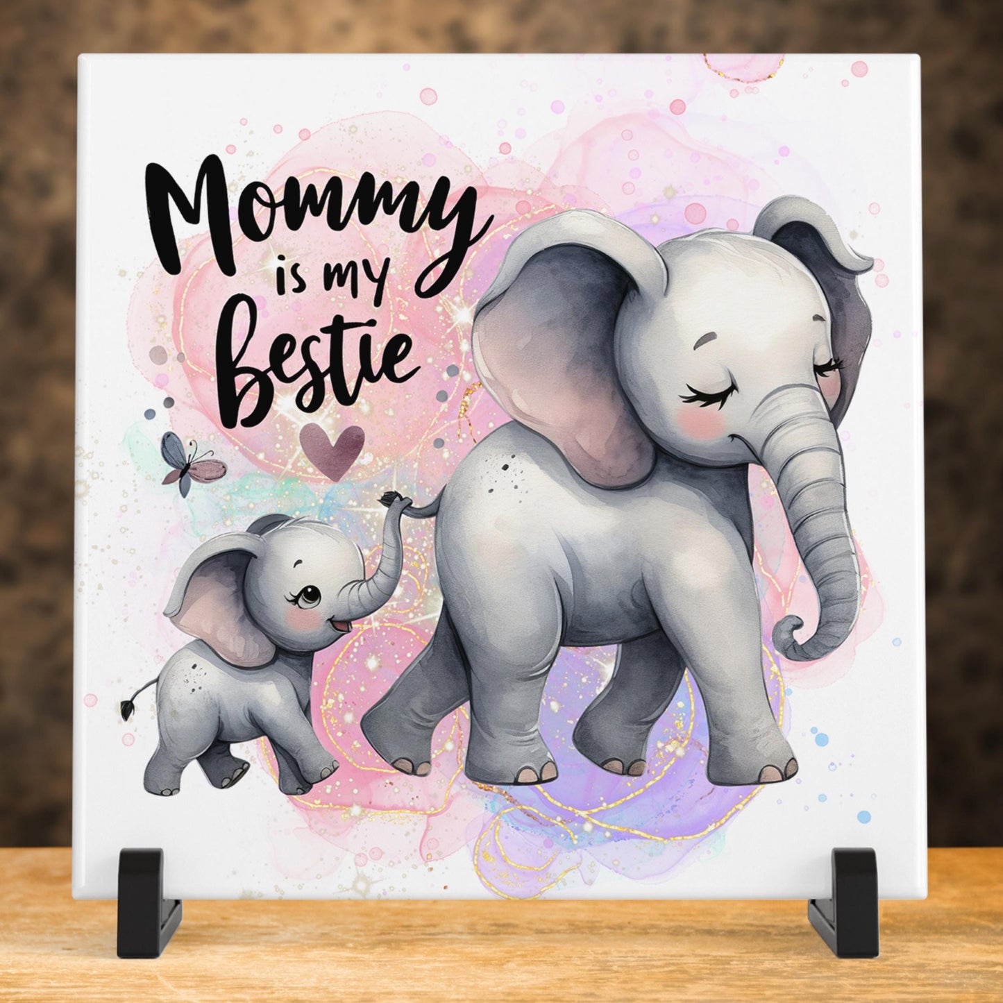 Mommy is My Bestie Tile - Adorable Elephant Nursery Decor, Baby Shower Gifts - Baby Nursery Art - Child's Room Home Decor - Gallery Wall