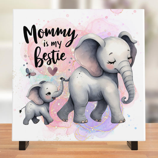Mommy is My Bestie Tile - Adorable Elephant Nursery Decor, Baby Shower Gifts - Baby Nursery Art - Child's Room Home Decor - Gallery Wall