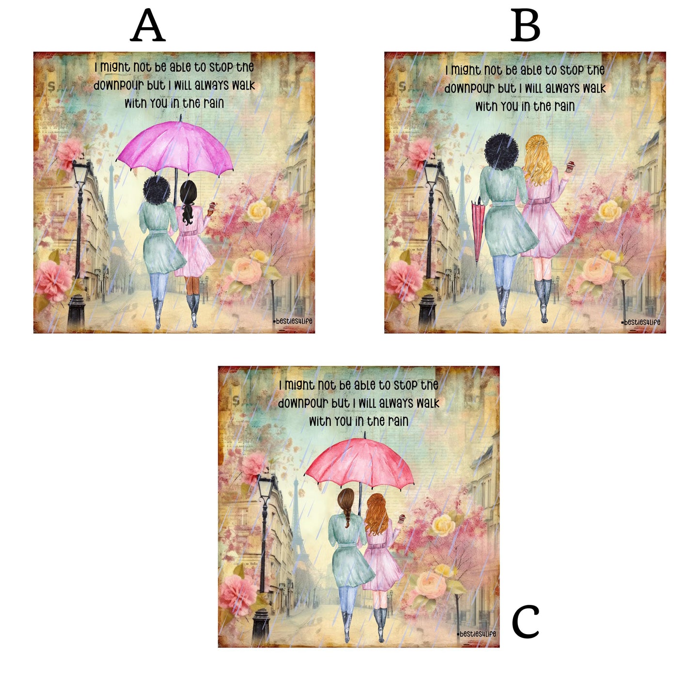 I can't stop the downpour ceramic tile - beautiful friendship art for best friends - heartfelt gift for sisters and bestie - Galentines Day