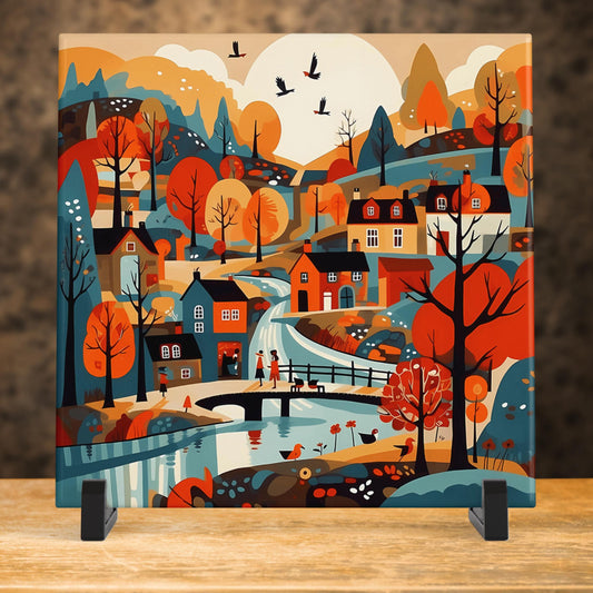 Scandinavian Village Wall Art -Bohemian Folk Art - Ceramic Tile Art - Art of Cozy Spaces - Minimalist Art - Elegant Decor