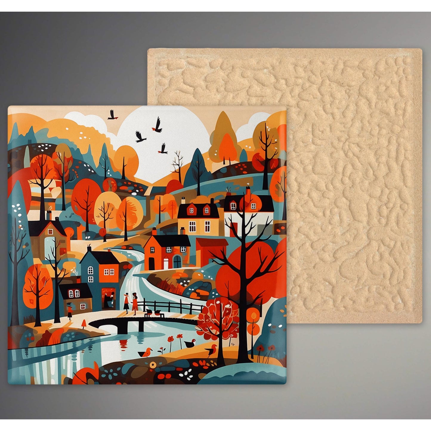 Scandinavian Village Wall Art -Bohemian Folk Art - Ceramic Tile Art - Art of Cozy Spaces - Minimalist Art - Elegant Decor
