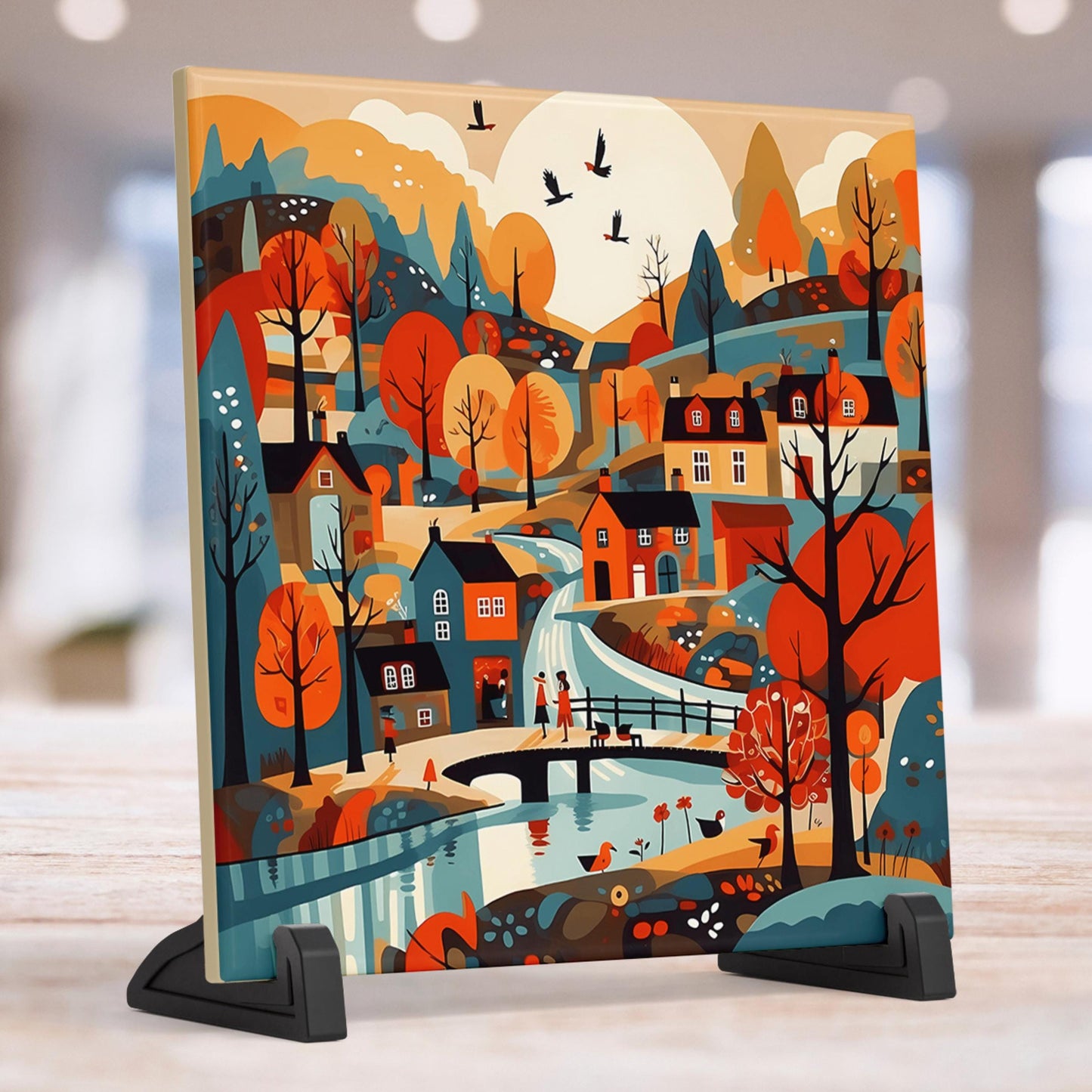 Scandinavian Village Wall Art -Bohemian Folk Art - Ceramic Tile Art - Art of Cozy Spaces - Minimalist Art - Elegant Decor