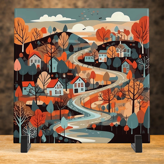 Scandinavian Village Wall Art II -Bohemian Folk Art - Ceramic Tile Art - Art of Cozy Spaces - Minimalist Art - Elegant Decor