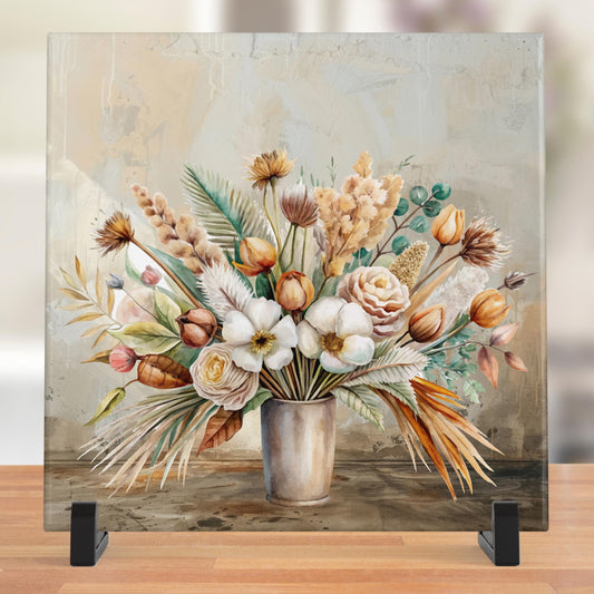 Floral Bouquet Art Print, Ceramic Tile Art, Whimsical Home Decor, Gift For Her, Bedroom, Bathroom, Living Room, Housewarming, Wall Art