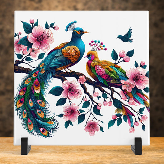 Colorful Birds Ceramic Art Tile, Whimsical Wildlife Decor for Bird Lovers, Perfect Birthday Gift and Nature-Inspired Wall Art