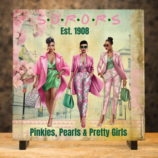 Personalized Ceramic Art Tile - AKA Inspired Personalized Art -  Pink and Green - Divine Nine Greek Print
