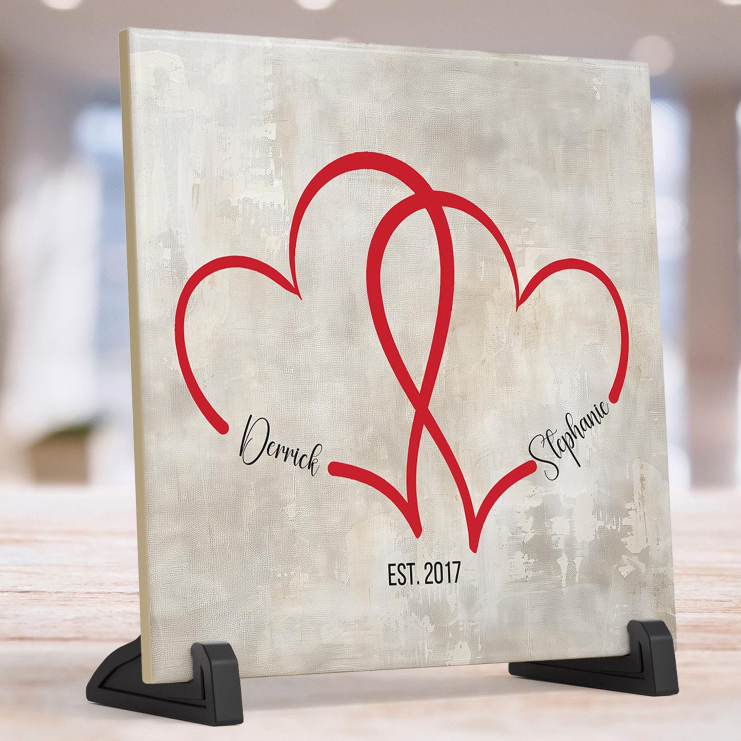 Tile Art | Custom Ceramic Art Tile | Interlocking Hearts | Perfect Personalized Gift for Couples | Gift for Her | Valentine Gift | Wall Art