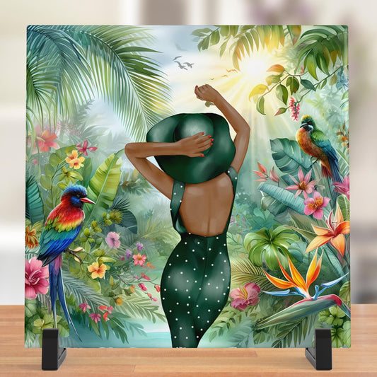 Ceramic Wall Art Tile - Vibrant Tropical Bird Print Square Trivet for Serving - Perfect Housewarming Gift for Garden Enthusiasts