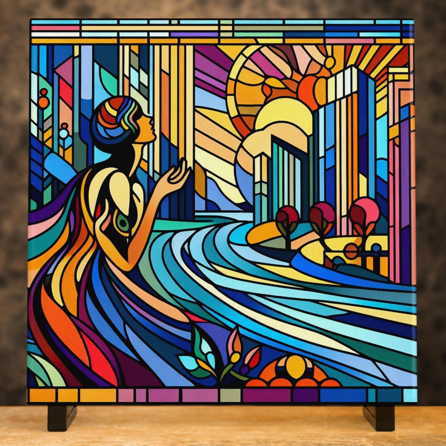 Art Nouveau | Glossy Ceramic Decorative Tile | Stained Glass Look | Wall Decor | Decorative Home Accent | Unique Gifts