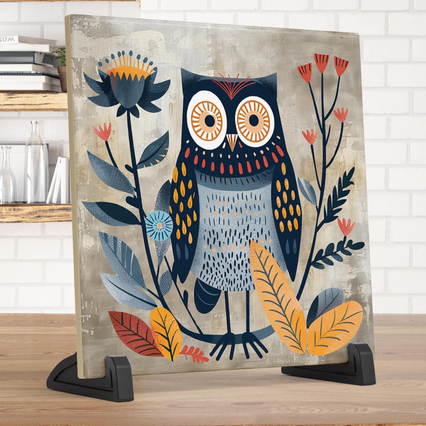 Whimsical Owl Art | Ceramic Tile Decor for Home | Ideal Accent Piece for Bathroom | Scandinavian Design | Perfect Gift for Her |