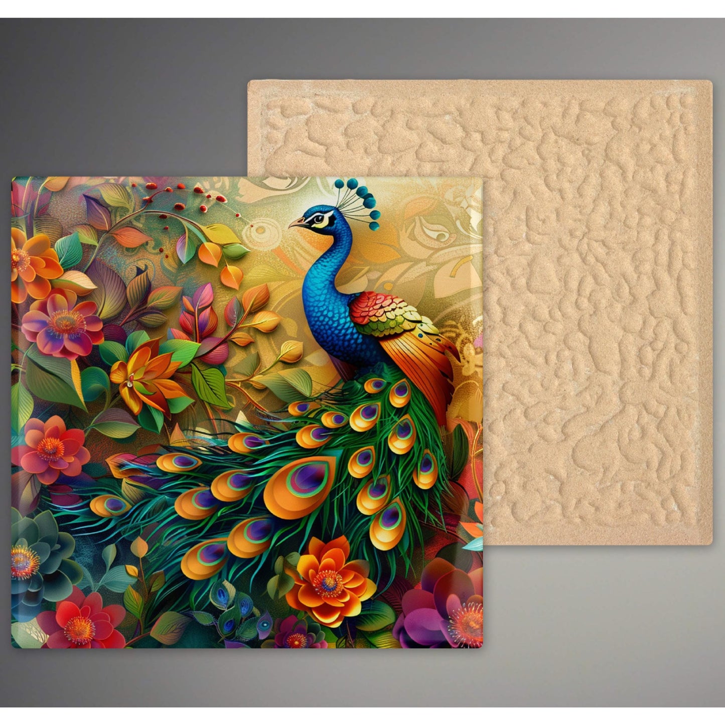 Peacock Ceramic Tile Art, Vibrant Art Nouveau Wall Hanging, Custom Home Decor, Unique Gift for Exotic Bird Lovers